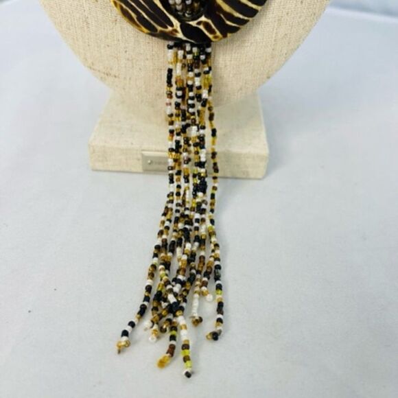 19" Multi Strand Micro Beaded Brown Black Glass Pendant Necklace  Tassel Screw - Picture 3 of 6